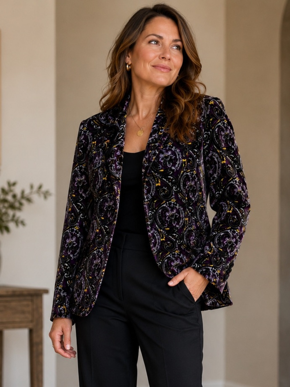 Talbots Signature Size 12 Purple Paisley Cotton Stretch Blazer Jacket Statement